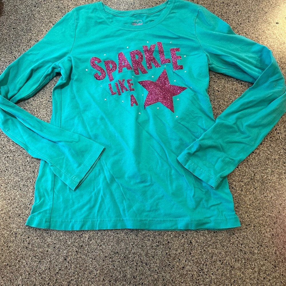 Faded Glory Teal and Pink Sparkle Long Sleeve Tee